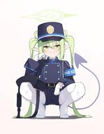 1girl 3 arm_support armband bag belt black_bag black_belt black_hat black_jacket black_shorts blue_archive blue_armband cameltoe closed_mouth demon_tail earrings full_body gloves green_hair green_halo hair_between_eyes halo hat jacket jewelry loah_66 long_hair long_sleeves no_shoes nozomi_(blue_archive) pantyhose peaked_cap pointy_ears questionable shorts shoulder_bag sidelocks simple_background smile solo squatting tail twintails twitter.com very_long_hair white_background white_gloves white_pantyhose yellow_eyes // 3182x4096 // 521.8KB