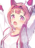 1girl animal_ears arms_up blush clavicle clothing collarbone commentary female gym_uniform haru_urara_(uma_musume) haru_urara_(umamusume) heavy_breathing horse_ears horse_girl iasan（鴉参） jacket karasu-san_(syh3iua83) looking_at_viewer open_mouth pink_eyes ponytail portrait q questionable safe simple_background solo sweat syh3iua83 tied_hair uma_musume_-_pretty_derby uma_musume_pretty_derby umamusume white_background ウマ娘プリティーダービー ハルウララ ハルウララ(ウマ娘) 体育着 // 2733x3762 // 6.4MB