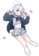 1 1girl 2d_art ;d absurdres ahoge anc4008 arms_up bandaid bandaid_on_knee bandaid_on_leg black_jacket black_neckerchief blue_archive blue_eyes blue_hair commentary_request crop_top cropped_legs cropped_shirt double_v grey_shirt grey_skirt hair_ornament halo heart highres jacket long_hair long_sleeves looking_at_viewer low_twintails midriff miniskirt multicolored_hair navel neckerchief one_eye_closed open_clothes open_jacket open_mouth pearl.g.e pearlgang_e pink_hair pixiv_121610641 pixiv_15153796 pleated_skirt reisa_(blue_archive) school_uniform sensitive shirt simple_background skirt smile solo star_(symbol) star_hair_ornament star_halo streaked_hair thighs twintails v white_background white_hair 宇沢さん // 2039x2894 // 1.8MB