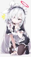 1girl alternate_costume apron black_choker black_dress black_eyes black_legwear black_pantyhose black_shoes blue_archive choker commentary_request dress enmaided female flat_chest frilled_dress frills grey_background grey_hair hair_over_one_eye halo highres kneeling legwear loli long_hair maid maid_headdress notice_lines open_mouth paid_reward_available pantyhose partial_commentary pink_halo pixiv_19098713 plana_(blue_archive) puffy_short_sleeves puffy_sleeves red_halo red_pupils sabana safe sensitive shoes short_sleeves simple_background solo very_long_hair wrist_cuffs プラナ差分（通常、マイクロビキニ、裸） // 900x1669 // 1.1MB