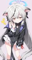 +++ 1girl animal_ears black_dress black_hair black_jacket black_socks blue_archive blue_halo blush breasts brown_eyes cat_ears cat_girl china_dress chinese_clothes commentary_request dress general grey_hair grin halo highres jacket kokona_(blue_archive) leaning_forward long_sleeves looking_at_viewer multicolored_hair parted_lips pinstripe_pattern pixiv_19098713 sabana simple_background small_breasts smile socks solo streaked_hair striped_clothes striped_dress teeth vertical-striped_clothes vertical-striped_dress ココナ差分（通常、マイクロビキニ、裸） // 900x1702 // 1008.7KB