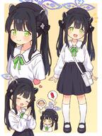 1 1girl 2025 2d_art animal_ears arona's_sensei_doodle_(blue_archive) black_hair black_skirt blue_archive blush closed_eyes closed_mouth clothed commentary_request doodle_sensei_(blue_archive) female full_body fully_clothed general green_eyes hair_ornament halo heart legs legwear loli long_hair long_sleeves looking_at_viewer medium_skirt multiple_views onyhakase open_mouth pixiv_135434004 pixiv_93857864 pleated_skirt school_uniform sensei_(blue_archive) shirt shoes shun_(blue_archive) shun_(small)_(blue_archive) skirt smile socks solo standing thighs twintails user_kzpj8227 white_shirt white_socks オニー博士@fanbox🔞 シュエリンちゃん＋ // 850x1133 // 850.5KB