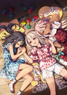 3_females 3girls art atfbooru.ninja bangs black_hair brown_skin card chloe_von_einzbern closed_eyes clothing controller d dark-skinned_female dark_skin dark_skinned_female dress dualshock erica_ainsworth erika_ainsworth eyebrows eyebrows_visible_through_hair eyes_closed fate fatekaleid_liner_prisma_illya fatekaleid_liner_prisma_☆_illya_3rei!! fatestay_night fate_(series) female female_child female_focus female_juvenile footwear frilled_shorts frills game_controller gamepad general group hair_between_eyes hair_clip hair_ornament hairclip hand_holding heart heart-shaped_pillow heart_pillow hiroyama_hiroshi holding_hands illyasviel_von_einzbern interlocked_fingers legs long_hair lying magazine magazine_(object) meta miyu_edelfelt multiple_females multiple_girls no_shoes official_art on_back on_side one_eye_closed open-mouth_smile open_mouth pillow pink_eyes pink_hair playing_card playing_cards playstation_controller ponytail prisma_illya questionable red_eyes remote_control rubbing_eyes safe sensitive shorts sleeping smile socks star-shaped_pillow star_pillow tan tanned tearing_up tied_hair trio wavy_mouth white_hair white_shorts wooden_floor yellow_eyes // 2894x4093 // 1.8MB