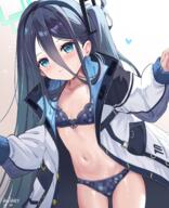 1girl 2024 absurdres aris_(blue_archive) arisu_(blue_archive) aviary bad_id bad_pixiv_id black_bra black_hair black_jacket black_panties blue_archive blue_eyes blush bra breasts collarbone commentary female female_focus hair_between_eyes hair_ornament hairband halo highres jacket legs loli long_hair long_sleeves looking_at_viewer multicolored_clothes multicolored_jacket navel one_side_up open_clothes open_jacket panties questionable sensitive sidelocks small_breasts smile solo standing stomach thighs two-tone_jacket underwear very_long_hair white_jacket // 2500x3076 // 3.9MB