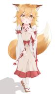 1girl animal_ear_fluff animal_ears apron blaya_art brown_apron commission fox_ears fox_girl fox_tail general hakama hakama_skirt highres japanese_clothes kimono looking_at_viewer miko pointing pointing_at_self red_hakama ribbon-trimmed_sleeves ribbon_trim senko_(sewayaki_kitsune_no_senko-san) sewayaki_kitsune_no_senko-san skirt tabi tail white_kimono // 1224x2048 // 157.0KB