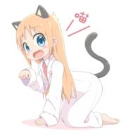 1girl 2020 all_fours animal_ears barefoot blonde_hair blue_eyes blush cat_ears cat_tail clothed clothing coat crawling d fake_animal_ears fake_tail fang female female_focus female_only female_solo flat_chest general happy keven keven_(ewdx3754) labcoat light-skinned light-skinned_female loli long_hair long_sleeves looking_at_viewer necktie nichijou open_mouth open_smile paw_pose professor_shinonome scientist sleeves_past_fingers sleeves_past_wrists smile solo tail user_ewdx3754 white_background white_coat young_female // 1500x1500 // 480.4KB
