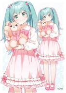 1girl blue_hair blush bow closed_mouth collared_shirt commentary_request dress flower frilled_shirt_collar frilled_socks frills gelbooru_11753976 general green_eyes hair_between_eyes hair_flower hair_ornament hatsune_miku holding holding_stuffed_toy long_sleeves looking_at_viewer official_art pink_bow pink_dress pink_flower pink_shoes puffy_long_sleeves puffy_sleeves round_collar shirt shoes sleeveless sleeveless_dress smile socks solo stuffed_animal stuffed_toy teddy_bear twintails twitter.com vocaloid white_shirt white_socks yukie_(kusaka_shi) yukkieeeeeen zoom_layer // 714x1000 // 149.4KB