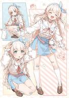 1girl amo_uno animal bandaid blonde_hair blue_choker blue_hairband blue_skirt blush bow bow_hairband brown_footwear brown_shoes cake character_request choker closed_eyes collarbone commentary copyright_request food frills full_body general hair_ornament hairband highres indie_virtual_youtuber kneehighs kneeling leaning_forward long_hair long_sleeves looking_at_viewer multiple_views neck_ribbon open_mouth pink_bow pink_ribbon pleated_skirt rabbit rabbit_pose ribbon shirt shoes skirt sleeves_past_wrists smile socks squatting standing stuffed_animal stuffed_rabbit stuffed_toy swept_bangs symbol-only_commentary virtual_youtuber white_shirt white_socks yukie_(kusaka_shi) // 1450x2048 // 526.0KB