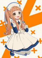1girl apron blue_dress blue_shoes braid brown_eyes brown_hair child collared_dress commentary_request d dress drop_shadow full_body general hands_up hat holding ichihara_nina idolmaster idolmaster_cinderella_girls idolmaster_cinderella_girls_starlight_stage long_hair long_sleeves looking_at_viewer nurse nurse_cap pantyhose pleated_dress rino_cnc shoes side_ponytail sidelocks smile solo stethoscope_around_neck very_long_hair white_apron white_hat white_pantyhose // 1296x1812 // 733.1KB