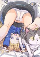 1girl all_fours blonde_hair blue_eyes blue_jacket camel_toe cameltoe cat coat diana_(pragmata) loli looking_between_own_legs pantyshot pragmata tomagiri upskirt white_panties // 724x1023 // 898.3KB