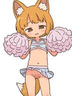 blush cheerleader do_you_want_to_pet_my_cat_(meme) fox_girl irohiza kitsune-chan_(irohiza) loli nopan orange_hair pom_poms pussy simple_background upskirt white_background wind_lift // 2048x2720 // 1000.6KB