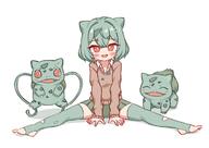 1girl bulbasaur gba_jasjas green_hair gyaru_bulbasaur looking_at_viewer pokemon red_eyes short_hair simple_background sweater vines white_background white_pupils zettai_ryouiki // 1176x834 // 74.5KB