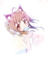 1_female 3 ahoge animal_ears brown_eyes brown_hair cat_ears catgirl danbooru dress ears eyebrows eyebrows_visible_through_hair fangs female fish fish_in_mouth hair_ornament looking_at_viewer miho_(dreamhutmino) mouth_hold original paw_pose sidelocks solo tied_hair twintails upper_body white_dress // 834x1029 // 347.4KB