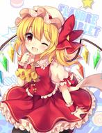 1_female ;d absurd_resolution ascot black_legwear blonde_hair blush bow candy character_name commentary_request crystal eyebrows_visible_through_hair fangs female flandre_scarlet food footwear frilled_shirt_collar frills hair_between_eyes hand_up hat hat_bow head_tilt high_resolution lollipop macaron mature mob_cap one_eye_closed open_mouth petticoat ponytail puffy_short_sleeves puffy_sleeves red_bow_ornament red_eyes red_footwear red_skirt red_vest ruhika shadow shoes short_hair short_sleeves side_ponytail simple_background skirt smile solo star tied_hair touhou vest white_background white_hat wings wrist_cuffs yellow_neckwear // 2312x3028 // 887.3KB