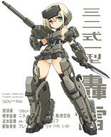10s 1_female black_gloves blonde_hair blue_eyes cannon elbow_gloves english english_text female frame_arms_girl gloves gourai headgear karukan_(monjya) knife md5_mismatch mecha_musume panties short_hair simple_background solo striped_panties striped_pattern text underwear // 800x983 // 481.9KB