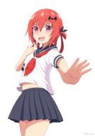 10s 1_female >d bat_hair_ornament blush cowboy_shot d female gabriel_dropout hairpin hand_to_own_mouth happy high_resolution jewelry kurumizawa_satanichia_mcdowell kw64x7e5az8z mature navel nyaroon open_mouth outstretched_hand pink_eyes red_eyes sailor_uniform satanichia_mcdowell_kurumizawa school_uniform short_hair simple_background tied_hair twintails uniform white_background // 1365x1950 // 602.5KB