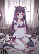 1_female ahoge animal_ears animal_tail baby_bottle black_hair black_legwear bottle bra cat_ears cat_tail curtains ears female food fruit full_body hair_ornament hairclip knee_highs loli long_hair mammal mature mouse navel original panties red_eyes rodent sankai socks solo strawberry tagme tail thigh-highs tissue tissue_box underwear underwear_only window young // 740x1024 // 431.1KB