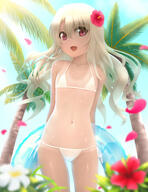 1_female arms_behind_back backlighting bare_shoulders bikini blonde_hair blurry child collarbone commentary contentious_content d danbooru day depth_of_field eyebrows_visible_through_hair eyes_visible_through_hair fate fatekaleid fatekaleid_liner_prisma_illya female flat_chest flower hair_flower hair_ornament high_resolution illyasviel_von_einzbern innertube loli long_hair looking_at_viewer navel one-piece_tan open_mouth outdoors palm_tree petals questionable red_eyes sankaku_channel side-tie_bikini siraha smile solo solo_female string_bikini swimsuit tan tan_lines tanned tree wavy_hair white_bikini white_swimsuit young // 1000x1300 // 700.9KB