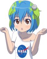 bare_shoulder blush brown_eyes danbooru earth-chan female highres loli looking_at_viewer open_mouth simple_background t-shirt young // 1082x1342 // 533.5KB