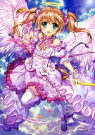 1_female absurd_resolution absurdres angel ankle_ribbon bandage bow_(weapon) brown_hair dress eyebrows eyebrows_visible_through_hair feathered_wings feathers female fujima_takuya garter garters high_resolution holding holding_object holding_weapon long_hair looking_at_viewer magical_girl one_leg_raised open_mouth original pink_ribbon pink_wings ribbon safe scan solo tagme thigh-highs tied_hair twintails very_high_resolution vividgarden weapon white_legwear wings wrist_cuffs yande.re // 2874x4094 // 2.4MB