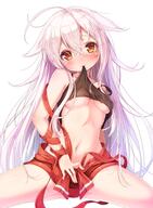1_female ahoge belly breasts chiya_(urara_meirochou) commentary_request female hair_between_eyes long_hair matokechi mature mouth_hold navel red_ribbon ribbon silver_hair simple_background solo spread_legs spreading tank_top underboob undressing urara_meirocho urara_meirochou white_background yellow_eyes うらら迷路帖1000users入り 咥えたくし上げ // 700x953 // 595.0KB