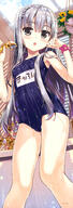 1_female absurd_resolution absurdres bathing braid breasts camel_toe covered_navel crown_braid day dengeki_moeoh dengeki_moeou extremely_high_resolution female french_braid from_below fujima_takuya grey_eyes high_resolution highres incredibly_absurd_resolution incredibly_absurdres indoors long_hair mature name_tag navel old_school_swimsuit one-piece_swimsuit open_mouth safe scan school_swimsuit scrunchie shower_head sidelocks silver_hair small_breasts solo stick_poster sunlight swimsuit tagme tied_hair very_high_resolution viewed_from_below visible_seams_on_crotch wet wet_hair wrist_scrunchie yande.re // 3539x10047 // 3.4MB