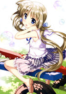 1_female absurdres art ass bare_legs blue_eyes blue_ribbon blue_skirt blush brown_footwear bubble candy_hair_ornament child eyebrows_visible_through_hair eyes_visible_through_hair female female_only flat_chest food_themed_hair_ornament footwear frilled_shirt frilled_skirt frills fujima_takuya grass hair_ornament hair_tie hand_in_hair high_resolution highres layered_skirt legs lolibooru.moe looking_at_viewer low_twintails lyrical_nanoha mahou_shoujo_lyrical_nanoha_vivid mature neck_ribbon o official_art open_mouth panties pantyshot pantyshot_(sitting) questionable ribbon safe sailor_collar sandals sankaku_channel scan seesaw shiny shiny_skin shirt simple_background sitting skindentation skirt sleeveless_outfit sleeveless_shirt solo solo_female striped_pattern tagme tied_hair tongue twintails underwear vertical-striped_skirt vertical_stripes very_high_resolution wheel white_background white_frills white_panties white_sailor_collar white_shirt white_skirt white_underwear wind wind_lift young // 2869x4091 // 1.2MB