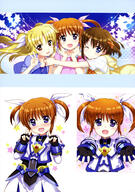 3_females absurd_resolution absurdres art female fujima_takuya gloves hand_holding highres lyrical_nanoha mahou_shoujo_lyrical_nanoha_the_movie_3_reflection multiple_females official_art questionable scan simple_background sleeve_cuffs white_background yande.re yuri // 2869x4090 // 1.5MB