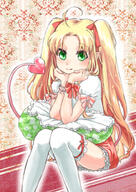 1_female arm_ribbon astarotte_no_omocha! astarotte_ygvar bad_id bad_pixiv_id blonde_hair bow chin_rest creator demon demon_girl demon_tail eyebrows_visible_through_hair female frilled_legwear frilled_skirt frills green_eyes hair_ribbon head_rest licking_lips loli long_hair looking_at_viewer lotte_no_omocha! mutou_(canaria) mutou_mato pointy_ears ribbon safe shirt sitting skirt solo succubus tail thigh-highs tied_hair tongue_out twintails two_side_up white_legwear white_shirt // 707x1000 // 798.1KB