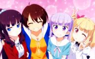 anime anime_girls blue_eyes iijima_yun new_game! purple_eyes red_eyes shinoda_hajime suzukaze_aoba takimoto_hifumi tied_hair twintails // 1920x1200 // 2.8MB