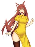 1_female animal_ears animal_tail bangs black_legwear blush breasts brown_hair china_dress chinese_clothes commentary contrapposto cowboy_shot d dog_ears dog_tail dress ears female hair_between_eyes hand_up head_tilt high_resolution highres kawakami_kazuko kemonomimi_mode large_breasts looking_at_viewer maji_de_watashi_ni_koi_shinasai! mature new_year open_mouth otxoa60 ponytail puffy_short_sleeves puffy_sleeves safe short_sleeves simple_background sketch smile solo standing tail thigh-highs tied_hair white_background year_of_the_dog yellow_dress // 1460x1950 // 1.3MB