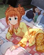 1_female 3 art bangs blue_eyes blunt_bangs braid child collarbone female floral_print futon idolmaster idolmaster_(classic) idolmaster_million_live! idolmaster_million_live!_theater_days indoors looking_at_another lying male mature multiple_males official_art on_back on_side open_mouth orange_hair pajamas pillow safe siblings sleeping smile takatsuki_yayoi tatami tied_hair young // 642x802 // 169.0KB
