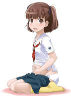 1_female aihara_nana belly_hold blush brown_eyes brown_hair contentious_content danbooru female flat_chest flustered footwear gelbooru hand_on_own_stomach hand_on_stomach kibina_high_school_uniform kimi_kiss kimikiss kneeling loli lolicon midriff naughty_face open_mouth panties pregnant ribbon ribbons sailor_uniform sankaku_channel school_uniform serafuku short_hair skirt skirt_down skirt_pull smile socks solo underwear uniform youkan young // 650x875 // 101.3KB