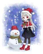1_female ama-tou art boots bow branch bucket bucket_on_head capelet carrot christmas collar copyright_name dress female footwear full_body gift gloves hair_ornament hair_ribbon hat headwear holding holding_gift loli long_hair long_sleeves looking_at_viewer object_on_head official_art open_mouth pantyhose red_eyes red_footwear ribbon safe santa_boots santa_gloves santa_hat scarf silver_hair smile snow snowman solo sophie_twilight standing striped_pattern striped_scarf tonari_no_kyuuketsuki-san tress_ribbon triangle_mouth vegetable very_long_hair // 800x1011 // 1000.0KB