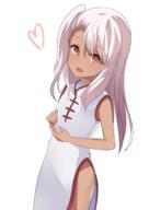 1_female absurd_resolution absurdres bangs bare_arms blush brown_eyes china_dress chinese_clothes chloe_von_einzbern commentary commentary_request d danbooru dark-skinned_female dark_skin dress eyebrows_visible_through_hair fate fatekaleid fatekaleid_liner_prisma_illya female hair_between_eyes heart high_resolution highres kuro_von_einzbern long_hair looking_at_viewer mature natsu_(sinker8c) one_side_up open_mouth pelvic_curtain safe silver_hair simple_background sinker8 sleeveless_dress sleeveless_outfit smile solo very_high_resolution white_background white_dress white_hair // 2894x4093 // 2.2MB