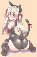 e 1_female 4chan.org animal_ears animal_tail ass bare_shoulders bell black_swimsuit blonde_hair brown_background cat_ears cat_tail ears elbow_gloves fate fatekaleid fatekaleid_liner_prisma_illya female gloves illyasviel_von_einzbern long_hair looking_at_viewer looking_back m.m one-piece_swimsuit red_eyes red_ribbon ribbon simple_background sitting solo swimsuit tail tears wariza // 1307x2000 // 1.2MB