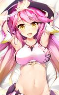 1_female armpits bed bed_sheet blush breasts bridal_gauntlets creator crop_top dakimakura explicit female gloves gradient_hair halo happy high_resolution jibril jibril_(no_game_no_life) large_breasts long_hair lying magic_circle midriff multicolored_hair navel no_game_no_life on_back on_bed open_mouth outstretched_arms pink_hair safe shuffle_(songdatiankong) smile solo source_request stomach very_long_hair wing_ears yellow_eyes // 1120x1792 // 1.9MB