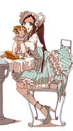 1_female bonnet bow brown_hair burgers chair colored_eyelashes dress eating elbows_on_table female food food_on_face footwear frilled_dress frilled_gloves frilled_shirt_collar frills gloves green_eyes hamburger high_heels high_resolution juliet_sleeves ketchup knee_highs lolita_fashion long_hair long_sleeves massuru original puffy_sleeves pumps ribbon simple_background sitting solo striped_dress striped_pattern table tablecloth white_background // 1000x1800 // 1.2MB