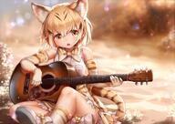 1_female animal_ears bare_shoulders blonde_hair blurry breasts cat_ears catgirl chestnut_mouth cloud commentary_request depth_of_field desert ears elbow_gloves evening eyebrows_visible_through_hair fangs female gloves guitar hair_between_eyes instrument kemono_friends ks looking_at_viewer looking_to_the_side mewhan multicolored_hair music open_mouth outdoors playing_guitar playing_instrument safe sand_cat_(kemono_friends) serval shirt short_hair sitting small_breasts solo streaked_hair tail white_shirt yellow_eyes ぼくのフレンド みゆはん スナネコはん // 1500x1060 // 1.6MB