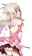 1_female bare_back brown_eyes detached_sleeves dress eyebrows eyebrows_visible_through_hair fate fatekaleid fatekaleid_liner_prisma_illya feathers female floating_hair from_behind hair_feathers holding illyasviel_von_einzbern loli lolicon long_hair looking_at_viewer looking_back magical_girl open_mouth panties pink_dress pink_panties prisma_illya safe silver_hair solo standing transparent_background underwear young // 436x773 // 359.9KB