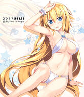 1_female alternate_hairstyle archway_of_venus arm_support ass_visible_through_thighs bikini blonde_hair blue_eyes blush breasts cleavage commentary_request criss-cross_halter dated eyebrows_visible_through_hair fate fateapocrypha fatego5000users入り fategrand_order female fujima_takuya halter_top halterneck jeanne_d'arc jeanne_d'arc_(fate) jeanne_d'arc_(fate)_(all) large_breasts long_hair looking_at_viewer mocochin multi-strapped_bikini navel open_mouth pixiv_22526 pixiv_66092911 scrunchie shiny shiny_hair shiny_skin sitting smile solo star swimsuit twitter_username underboob very_long_hair white_bikini white_scrunchie white_swimsuit wrist_scrunchie zoom_layer いい肉の日 このおっぱいで聖女は無理でしょ 藤真拓哉@4号館ア−03ab 藤真拓哉@お仕事募集中 // 800x923 // 558.7KB