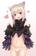  1_female animal_ears bangs black_dress blonde_hair blush cat_ears clothes_lift d dress dress_lift ears eyebrows_visible_through_hair fangs female frills gradient gradient_background groin head_tilt heart high_resolution highres lifted_by_self long_hair looking_at_viewer mature navel non_human open_mouth original panties practice red_eyes round_teeth safe sleeveless_dress sleeveless_outfit smile solo standing stomach teeth underwear white_panties ぱんちら // 1200x1842 // 712.8KB