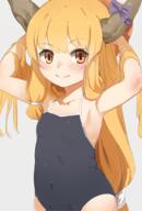 1_female armpits arms_up bare_arms bare_shoulders black_swimsuit blush bow closed_mouth cowboy_shot danbooru-safebooru eyebrows_visible_through_hair female flat_chest grey_background hands_up high_resolution horn_bow horns ibuki_suika loli long_hair looking_at_viewer low-tied_long_hair mature navel nishiuri nishiuri9235 one-piece_swimsuit orange_eyes orange_hair partial_commentary pixiv_72088206 purple_bow safe safebooru sankaku_channel school_swimsuit simple_background smile solo standing stomach swimsuit touhou very_long_hair younger にしうり ワンドロスク水萃香ちゃん // 1378x2039 // 1.3MB