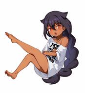 1_female barefoot braid commentary_request crossed_arms danbooru danbooru-safebooru dark_skin fangs female full_body hair_flaps high_resolution jahy jahy_sama_wa_kujikenai jewelry kneeling konbu_wakame long_hair looking_at_viewer mature naked_shirt necklace off_shoulder oversized_clothes ponytail purple_hair questionable safe shirt short_sleeves simple_background single_braid solo t-shirt tagme tied_hair v-shaped_eyebrows very_long_hair white_background white_shirt // 2000x2203 // 238.6KB
