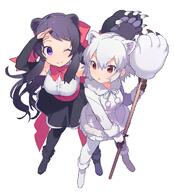 10s 2_females ;) animal_ears arm_up armpit_peek armwear bad_id bad_pixiv_id bad_twitter_id bare_shoulders bear_ears bear_girl bear_paw_hammer belt bergman's_bear_(kemono_friends) black_boots black_footwear black_gloves black_hair black_legwear black_skirt blush boots bow breasts coat collar dot_nose drawstring ears elbow_gloves error eyebrows_visible_through_hair female fingerless_gloves footwear from_above fur fur-trimmed fur-trimmed_boots fur-trimmed_coat fur-trimmed_sleeves fur_collar fur_trim gloves hair_between_eyes hair_bow hair_ornament hand_on_forehead height_difference heiwa_(murasiho) holding holding_object holding_weapon kemono_friends large_breasts legwear long_hair long_sleeves looking_at_another looking_away looking_to_the_side mature multicolored multicolored_clothes multicolored_gloves multiple_females neck_ribbon o one_eye_closed open_mouth pantyhose pink_belt pink_bow pink_ribbon pleated_skirt pocket polar_bear_(kemono_friends) pom_pom_(clothes) purple_eyes red_eyes ribbon safe salute shirt short_hair sidelocks simple_background skirt sleeveless_outfit sleeveless_shirt smile standing tareme triangle_mouth tsurime very_long_hair violet_eyes weapon white_background white_boots white_coat white_footwear white_gloves white_hair white_legwear white_shirt white_skirt // 1050x1160 // 581.3KB