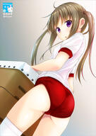 1_female ass bangs bloomers brown_hair buruma female from_behind from_below gym_uniform kisaragi_miyu long_hair looking_back looking_down mature milkberry open_mouth original original_character pixiv_100237 pixiv_58050439 puffy_short_sleeves puffy_sleeves purple_eyes safe shirt short_sleeves solo thigh-highs tied_hair trefoil twintails uniform vaulting_horse viewed_from_below white_legwear white_thighhighs エンジブルマ ブルマ 如月みゆ // 680x960 // 166.3KB