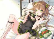 1_female 2d 2d_art ahoge anime artwork bag_of_chips bangs bare_arms bare_shoulders bed_sheet black_dress bow breasts brown_hair camouflage_jacket chips commentary_request dog_tags dress eyebrows_visible_through_hair feet_out_of_frame female fishnet fishnet_legwear fishnets food food_in_mouth fur fur-trimmed fur-trimmed_jacket fur_trim girls_frontline green_bow hair_bow handheld_game_console holding holding_handheld_game_console ivea jacket jacket_removed juna knee_highs long_hair looking_away lying medium_breasts mouth_hold on_back panties pillow portrait potato_chips rfb_(girls_frontline) safe sleeveless_dress sleeveless_outfit solo two_side_up underwear white_panties // 1371x977 // 200.3KB