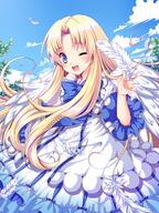 1_female ;) ;d ayamisiro blonde_hair blue_eyes blue_sky blush danbooru danbooru-safebooru dress feathers female firo_(tate_no_yuusha_no_nariagari) gelbooru high_resolution lolibooru.moe long_hair one_eye_closed open_mouth ribbon safe sky smile solo tate_no_yuusha_no_nariagari wings // 1200x1600 // 1.7MB
