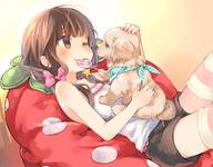 1_female ;) animal bangs bare_arms bare_shoulders blush bow brown_eyes brown_hair brown_shorts camisole candy canine commentary_request danbooru dog female food food_in_mouth gelbooru hair_bow hair_ornament konachan.com konachan.net kuga_tsukasa legwear loli lollipop long_hair low_twintails lying mammal mature mouth_hold on_back one_eye_closed original pillow pink_bow polka_dot polka_dot_bow safe safebooru sankaku_channel short_shorts shorts smile solo star striped striped_legwear swirl_lollipop thighhighs tied_hair twintails white_camisole young zettai_ryouiki // 1151x900 // 1.1MB