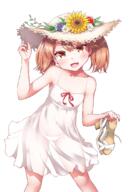 10s 1_female bare_arms blush breasts brown_eyes brown_hair cleavage collarbone commentary_request d dress fangs female flower footwear hat hat_flower heels high_heels holding holding_shoes kantai_collection kirigaku kirigakure_(kirigakure_tantei_jimusho) long_hair looking_at_viewer mature open_mouth panties point_of_view ryuujou_(kantai_collection) safe sandals see-through see-through_silhouette shoes shoes_removed simple_background sleeveless sleeveless_dress small_breasts smile solo spaghetti_strap sun_hat sundress sunflower tied_hair twintails underwear white_background white_dress white_panties // 777x1087 // 567.5KB
